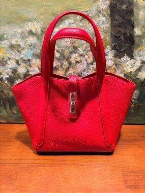 Red Structured Leather Tote Handbag